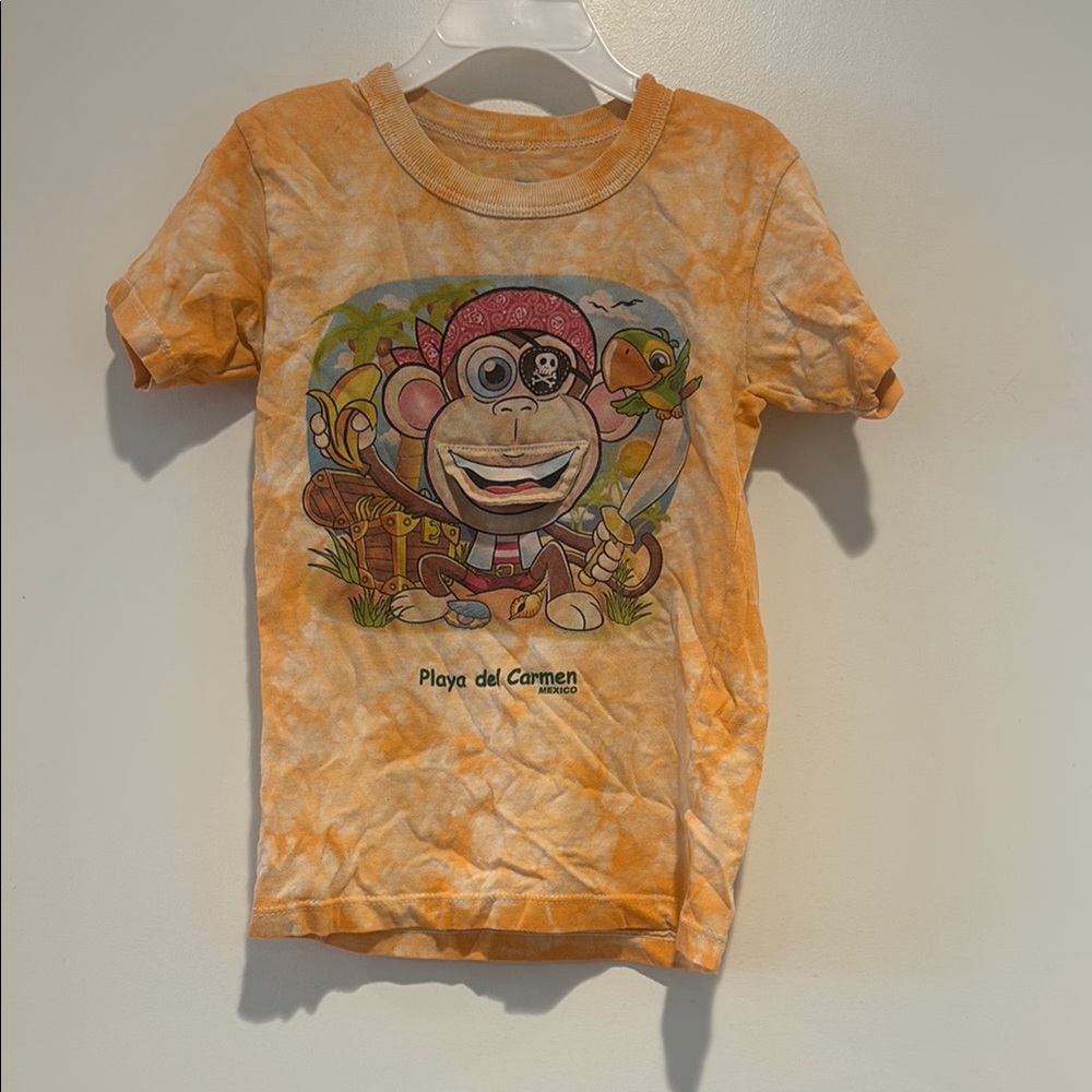 Vibrant Orange Short Sleeve Tee with Cartoon Graphic